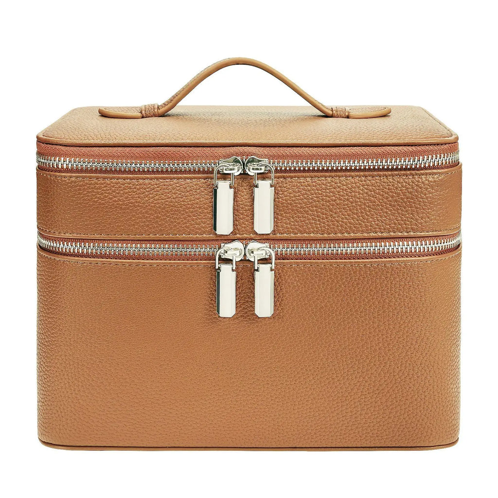 Double-Layer Vanity Case — PU Leather Travel Bag