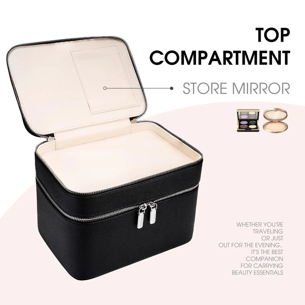 Double-Layer Vanity Case — PU Leather Travel Bag