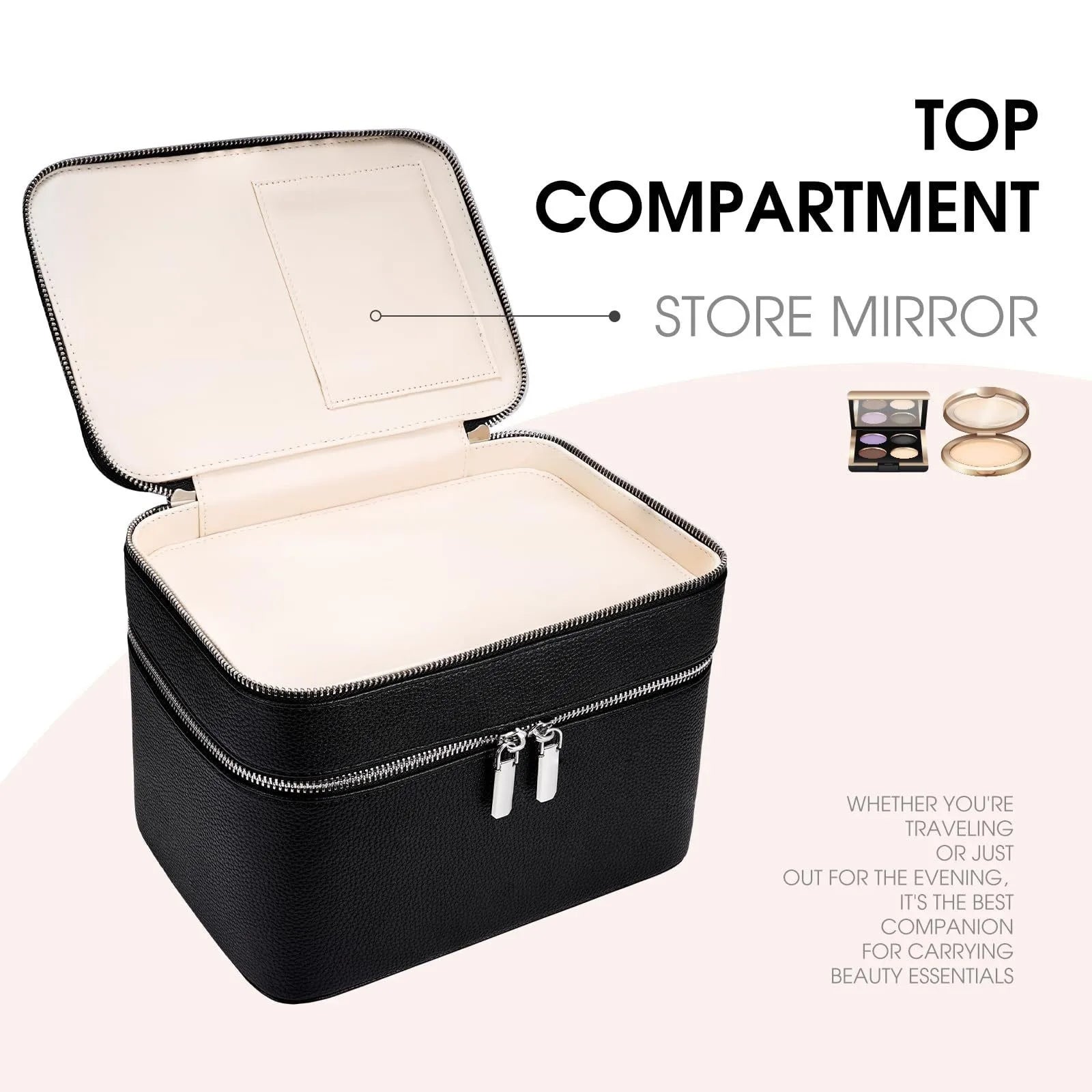 Double-Layer Vanity Case — PU Leather Travel Bag