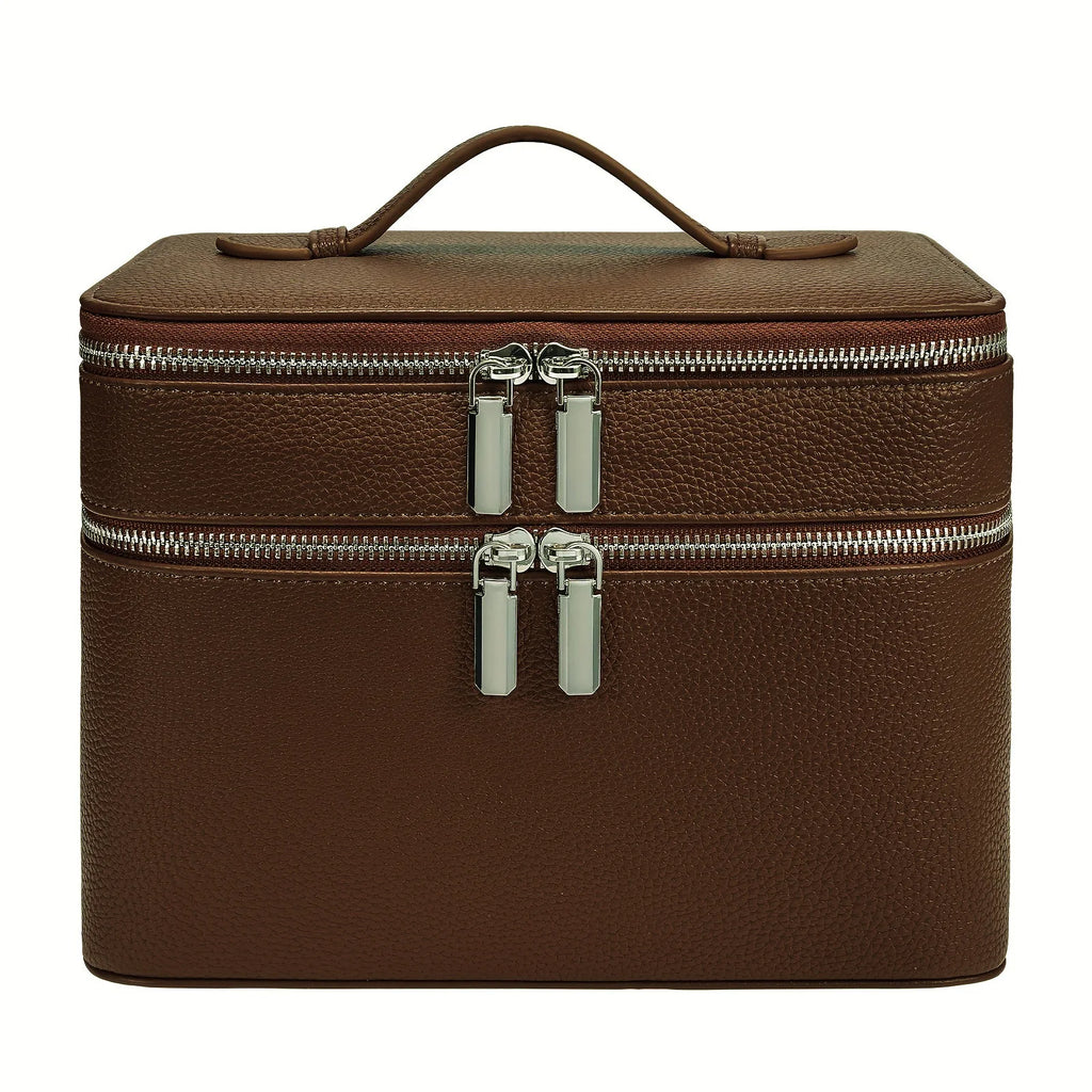 Double-Layer Vanity Case — PU Leather Travel Bag