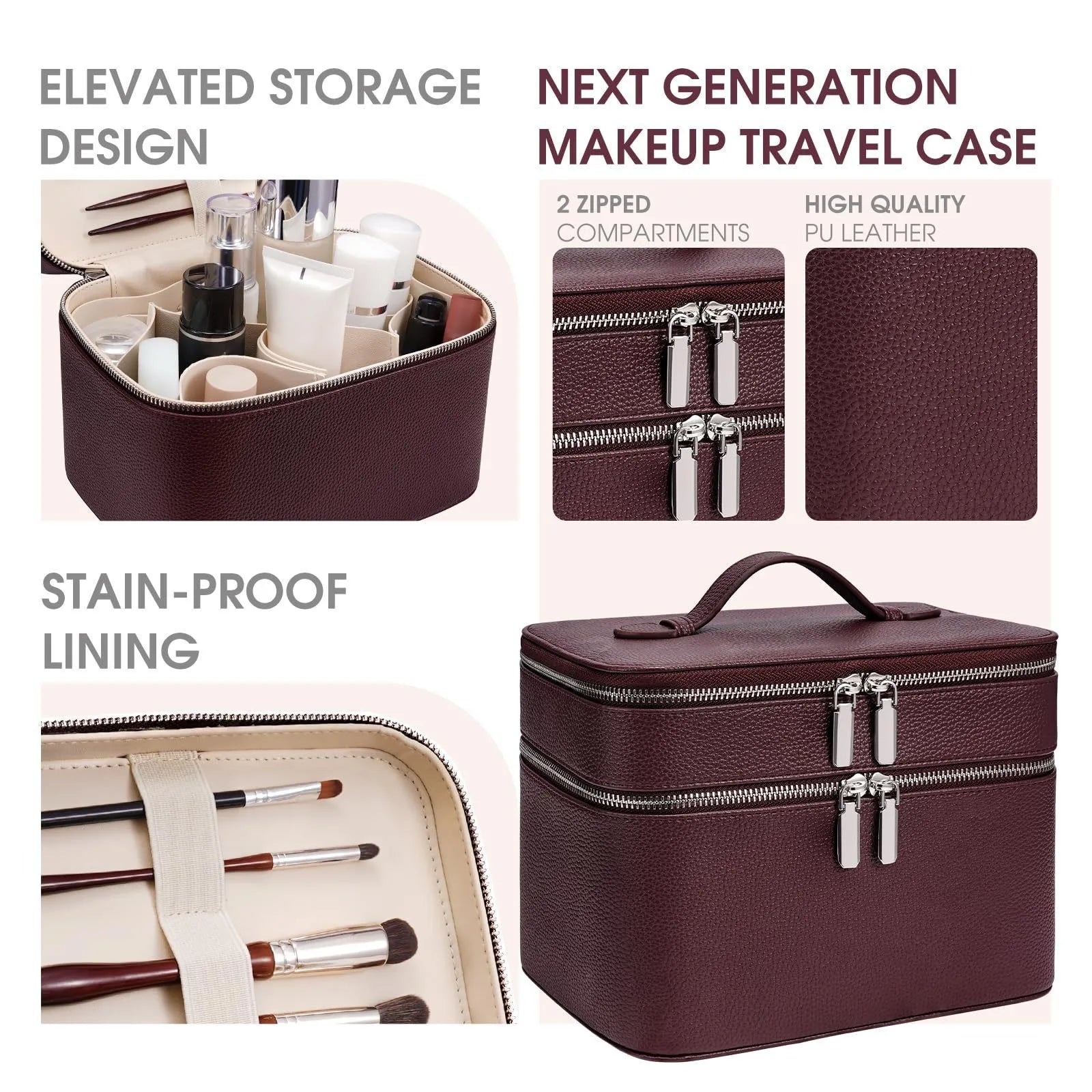 Double-Layer Vanity Case — PU Leather Travel Bag